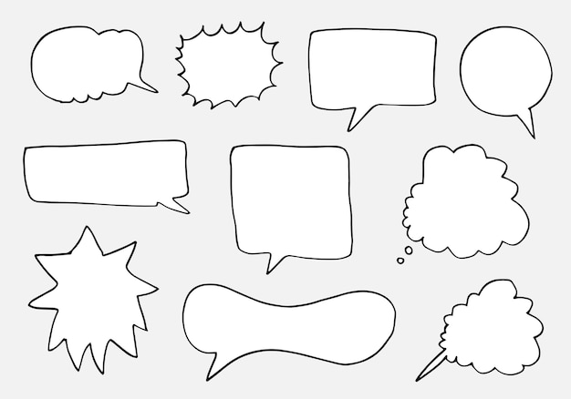 Conjunto de bocetos dibujados a mano Burbujas de habla Ilustración vectorial