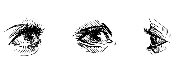 Conjunto de bocetos de diferentes ojos humanos dibujo de mano vectorial aislado en blanco.