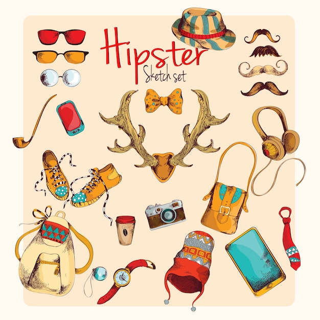 Conjunto de bocetos hipster