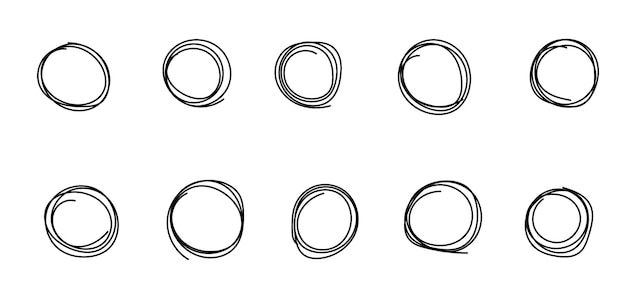 Conjunto de bocetos de líneas circulares aislados en un fondo transparente Diseño artístico de garabateo circular redondo Lápiz o pluma graffiti burbuja o bola dibujo de dibujo