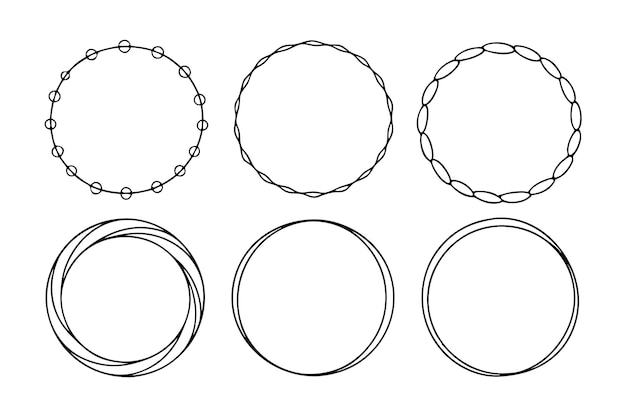 Conjunto de bocetos de líneas circulares dibujadas a mano Vector de garabateo circular dibujado en círculos redondos elemento de diseño
