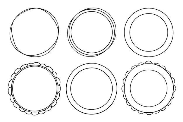 Conjunto de bocetos de líneas circulares dibujadas a mano Vector de garabateo circular dibujado en círculos redondos elemento de diseño