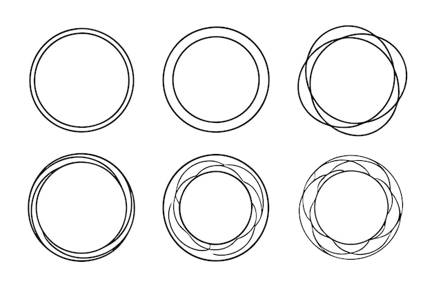 Conjunto de bocetos de líneas circulares dibujadas a mano Vector de garabateo circular dibujado en círculos redondos elemento de diseño