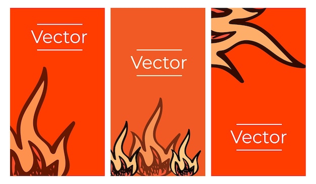 Vector conjunto de bocetos de llama de fuego de ilustraciones vectoriales. incendios forestales, peligro de estación seca