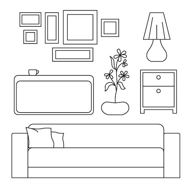 Vector conjunto de bocetos muebles aislados ilustración vectorial en un estilo lineal