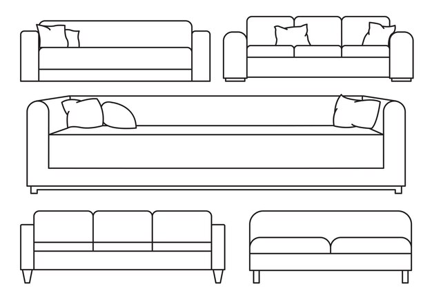 Conjunto de bocetos muebles aislados Ilustración vectorial en un estilo lineal