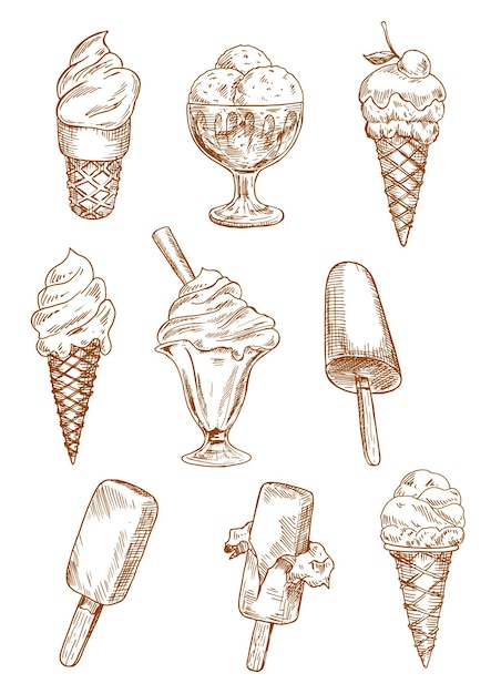 Conjunto de bocetos de postres helados