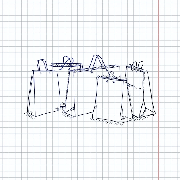 Vector conjunto de bocetos vectoriales de bolsas de la compra