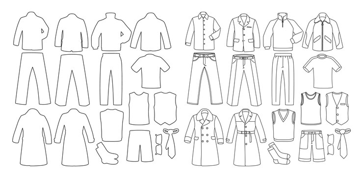 Vector conjunto de bocetos de vestuario para modelos de ropa masculina