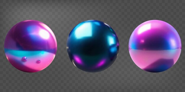 Conjunto de bolas 3D con efecto de espejo holográfico Formas de gradiente Color fluido Formas de neón en gradiente