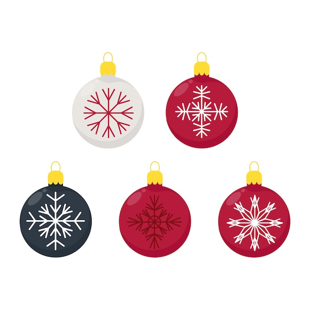 Conjunto de bolas de árbol de Navidad redondas con diseño de copo de nieve