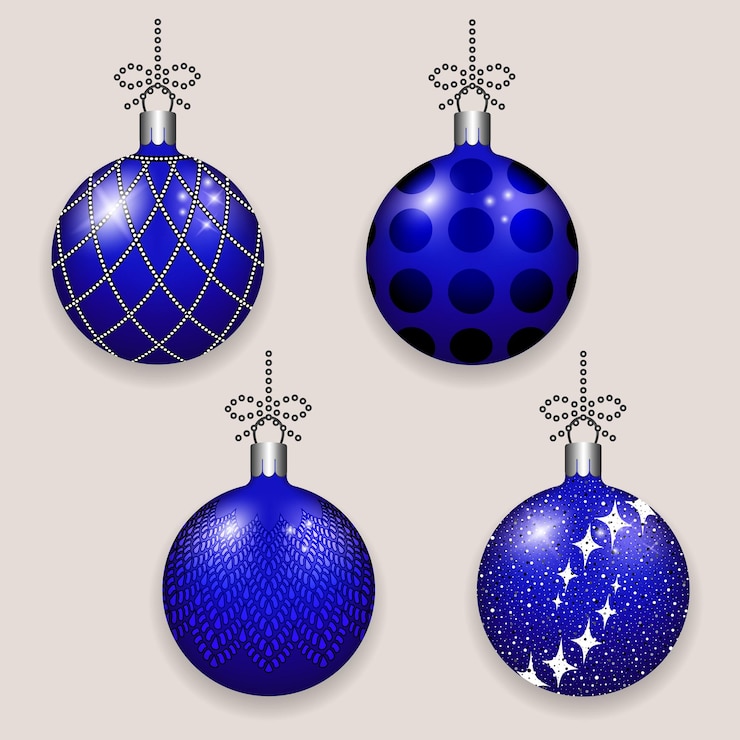 Vector conjunto de bolas azules de navidad con arcos feriados de invierno ilustración vectorial