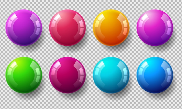 Vector conjunto de bolas de colores brillantes sobre fondo transparente