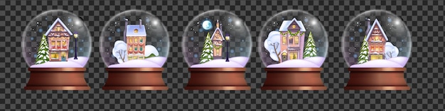 Conjunto de bolas de cristal de navidad vector kit de globo de nieve de vacaciones de navidad burbuja mágica realista de invierno