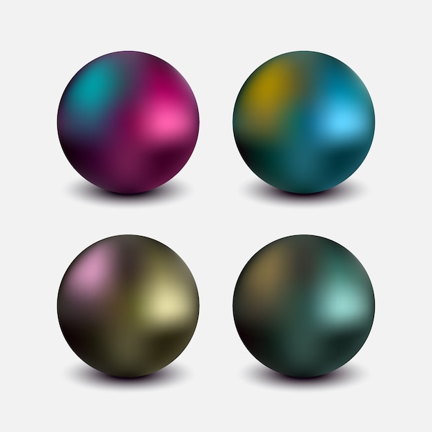 Conjunto de bolas de cromo realista aislado sobre fondo blanco.