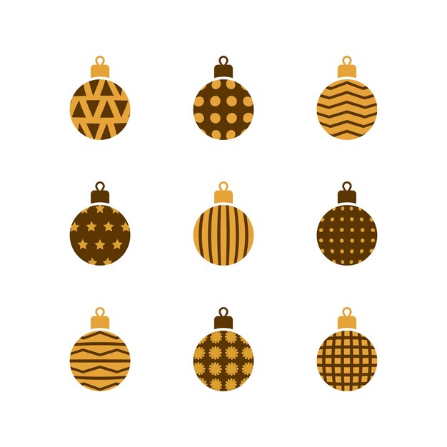 Conjunto de bolas de Navidad con círculos de patrón dorado