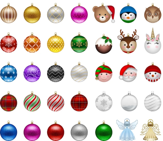 conjunto de bolas de Navidad colección de diferentes tipos de bolas de Navidad