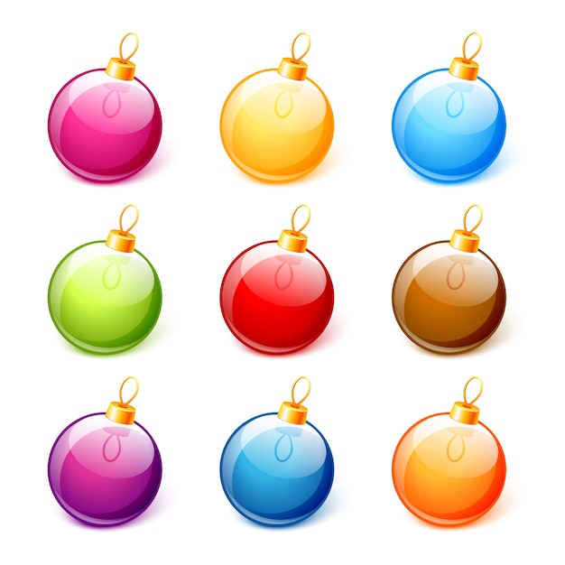 Conjunto de bolas de navidad coloridas aislado sobre fondo blanco.