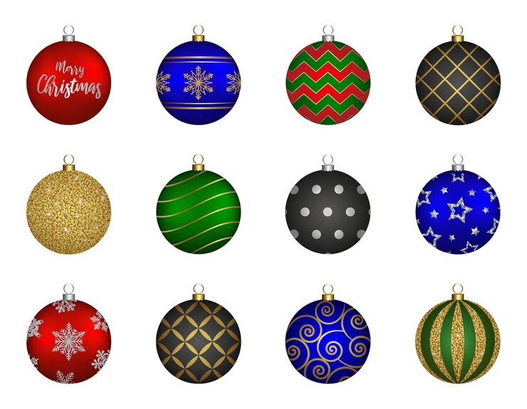 Vector conjunto de bolas de navidad decoradas