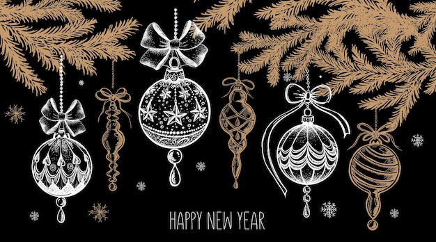 Conjunto de bolas de Navidad Ilustración dibujada a mano