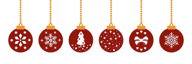 Conjunto de bolas de Navidad rojas bolas de árbol de Navidad están decoradas con diferentes patrones Año Nuevo y regalos Elemento decorativo para el diseño de Navidad