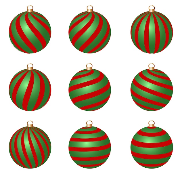 Conjunto de bolas de navidad verdes y rojas