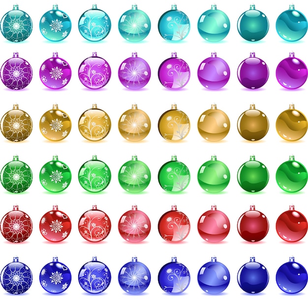 Vector conjunto de bolas navideñas multicolores