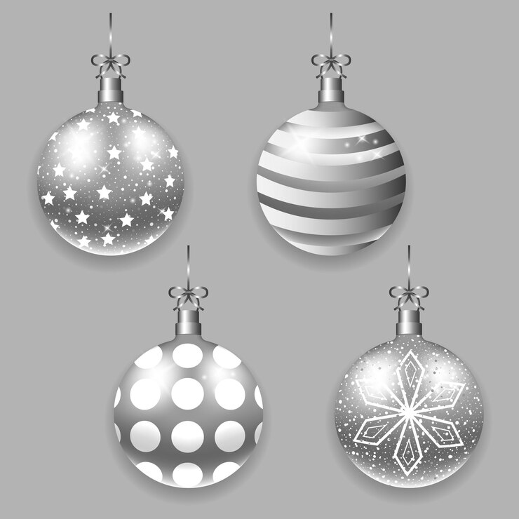 Conjunto de bolas de plata de Navidad con arcos Feriados de invierno Arte vectorial Ilustración de plata