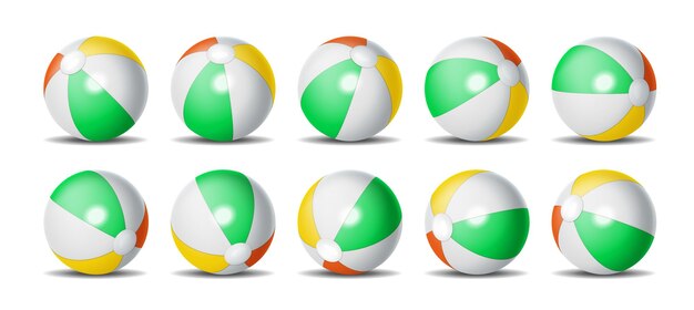 Conjunto de bolas de playa coloridas sobre un fondo blanco