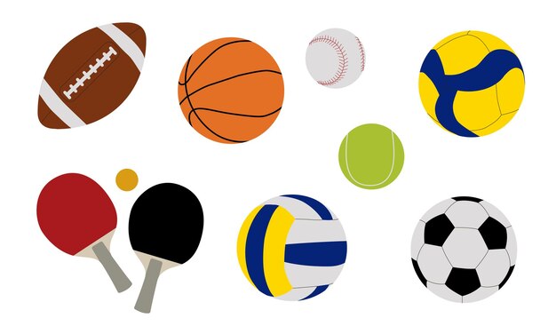 Conjunto de bolas para varios juegos deportivos Ilustración vectorial Inventario de objetos para deportistas