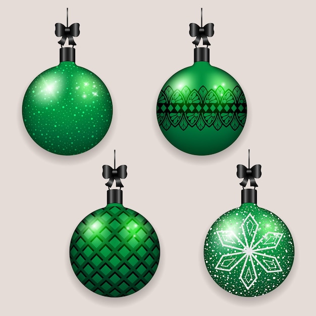 Conjunto de bolas verdes de Navidad con arcos Feriados de invierno Ilustración vectorial
