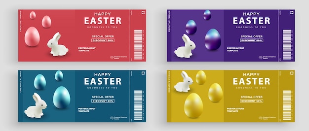 Conjunto de boleto de Pascua Fondo de Pascua con huevos realistas y conejo Ilustración vectorial para tarjetas de felicitación de póster