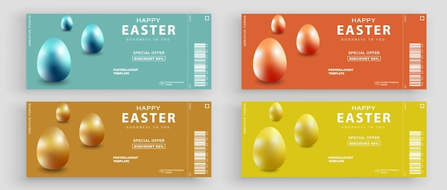 Conjunto de boleto de Pascua Fondo de Pascua con huevos realistas Ilustración vectorial para folletos de tarjetas de felicitación de carteles