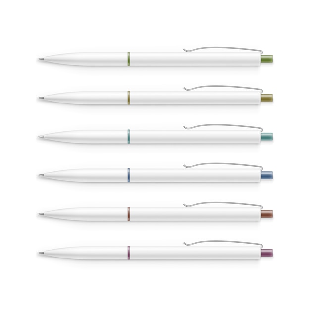 Conjunto de bolígrafos blancos en blanco con tapas multicolores