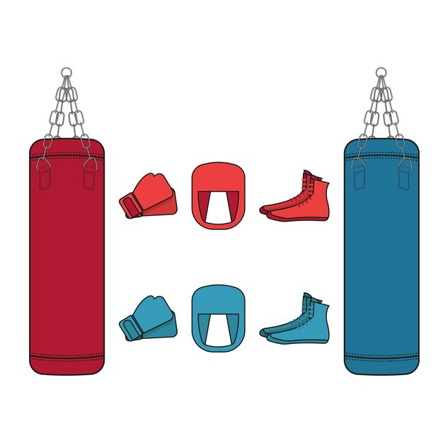 Conjunto de bolsa de boxeo ilustración vectorial en diseño plano