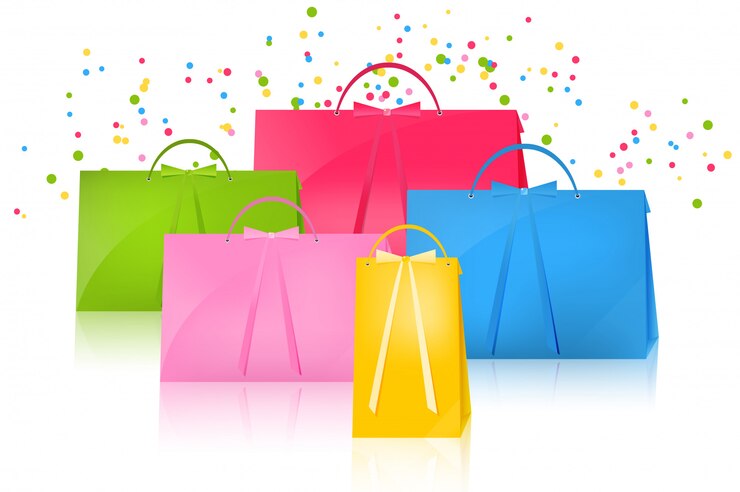 Vector conjunto de bolsa de compras de papel colorido realista