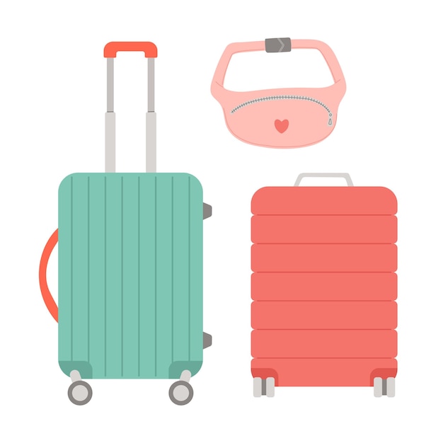 Conjunto de bolsa de verano de maletas en la ilustración de vector de diseño plano