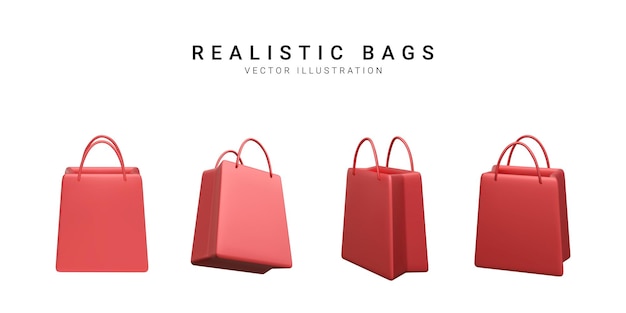 Conjunto de bolsas de compras coloridas realistas 3d Ilustración vectorial