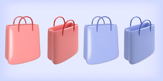 Conjunto de bolsas de compras Ilustración 3d realista Vector render