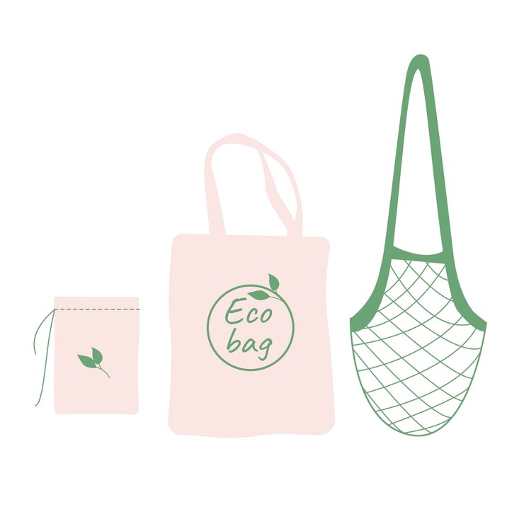 Vector conjunto de bolsas de compras reutilizables de garabato ilustración de vida ecológica dibujada a mano ilustración de vector plano
