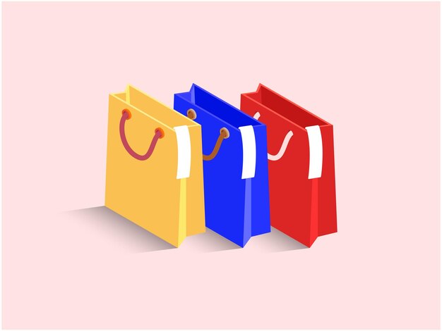Conjunto de bolsas de compras vacías minimalistas coloridas para venta y regalos aislados
