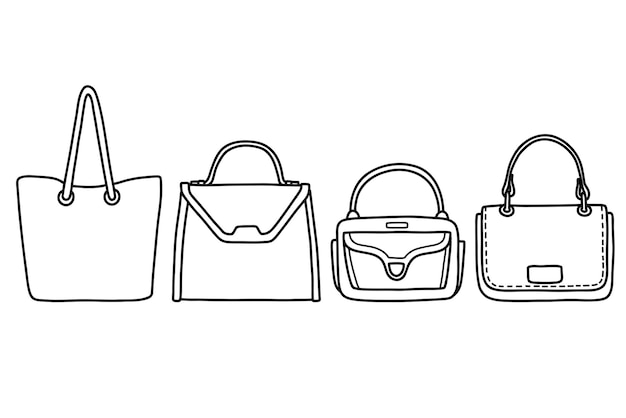Conjunto de bolsas doodle ilustración vectorial simple en blanco y negro