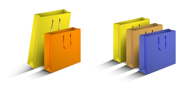 Conjunto de bolsas de regalo de cartón en diferentes colores Regalos de vacaciones Vector realista Colores editables fáciles