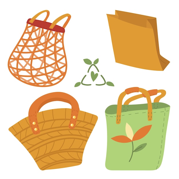 Conjunto de bolsas respetuosas con el medio ambiente y reutilizables de tela de papel de paja y malla