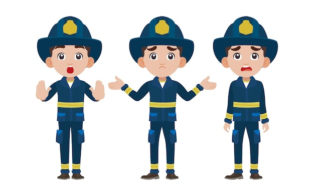 Conjunto de bombero con diferentes poses.