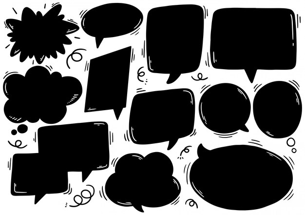Conjunto de bonitas burbujas de habla en estilo doodle