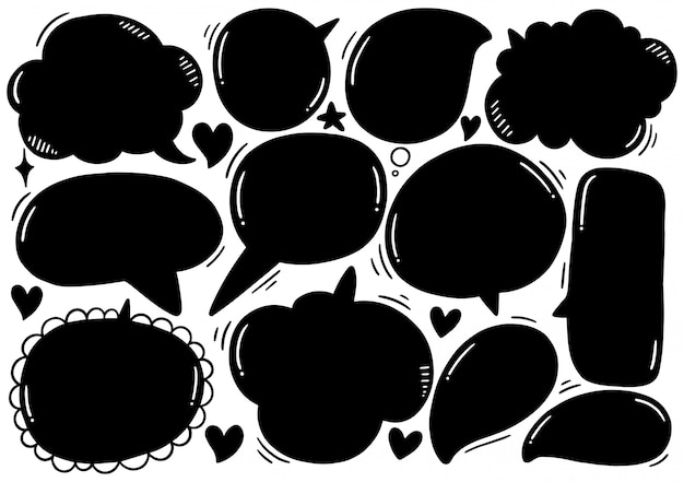Conjunto de bonitas burbujas de habla en estilo doodle