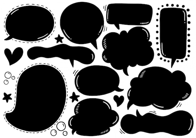 Conjunto de bonitas burbujas de habla en estilo doodle