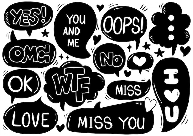 Conjunto de bonitas burbujas de habla en estilo doodle