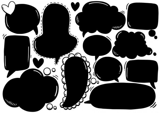 Conjunto de bonitas burbujas de habla en estilo doodle